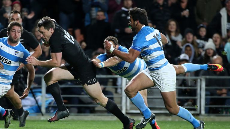  Ben Smith of the All Blacks heads for the try line