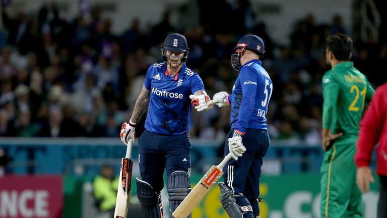 England's Ben Stokes (left) and Jonny Bairstow during the fourth one day international at Headingley, Leeds.