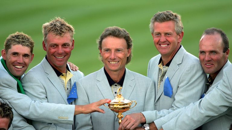 BLOOMFIELD TOWNSHIP, MI - SEPTEMBER 19: The European team including Padraig Harrington, Darren Clarke, Bernhard Langer, Colin Montgomerie and Thomas Levet 