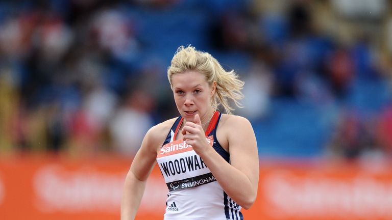 Woodward on her way to winning the women's 200m - T37 race in the IPC Grand Prix final in Birmingham in 2014