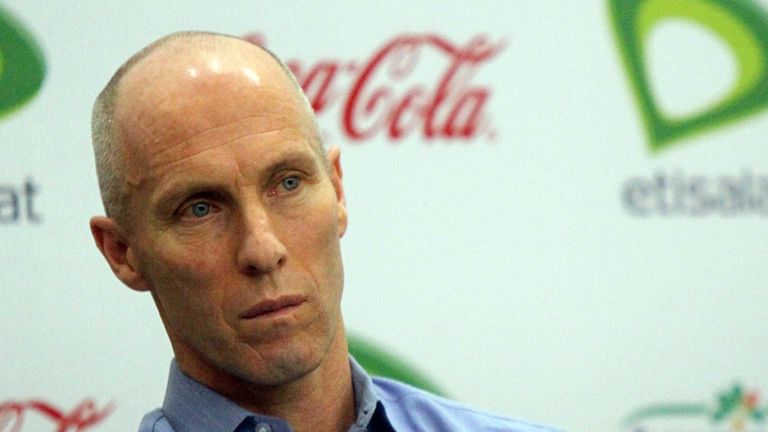 American Bob Bradley attends a press conference to sign a contract with the head of the Egyptian football federation, 2011