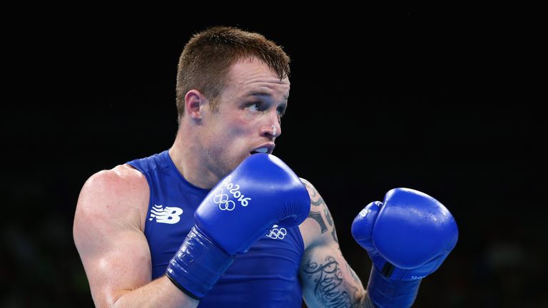 RIO DE JANEIRO, BRAZIL - AUGUST 13:  Steven Donnelly of Ireland looks on during his defeat to Mohammwd Rabii of Morocco in the Men's Welterweight (69g) Qua