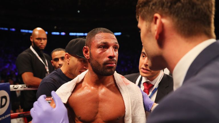 LONDON, ENGLAND - SEPTEMBER 10:  Kell Brook looks on in defeat to Gennady Golovkin after their World Middleweight Title contest at The O2 Arena on Septembe