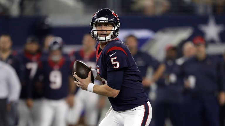 ARLINGTON, TX - SEPTEMBER 01:  Brandon Weeden #5 of the Houston Texans throws against the Dallas Cowboys during a preseason game at AT&T Stadium on Septemb