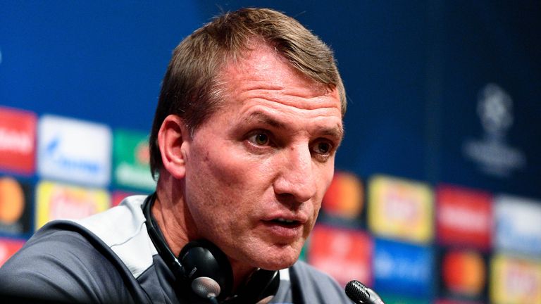 BARCELONA, SPAIN - SEPTEMBER 12: Manager of Celtic FC Brendan Rogers faces the media during a press conference ahead of the UEFA Champions League Group C m
