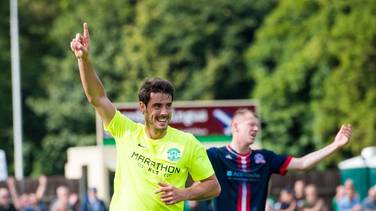 Graham celebrates his goal, his second for Hibs since his move from Ross County