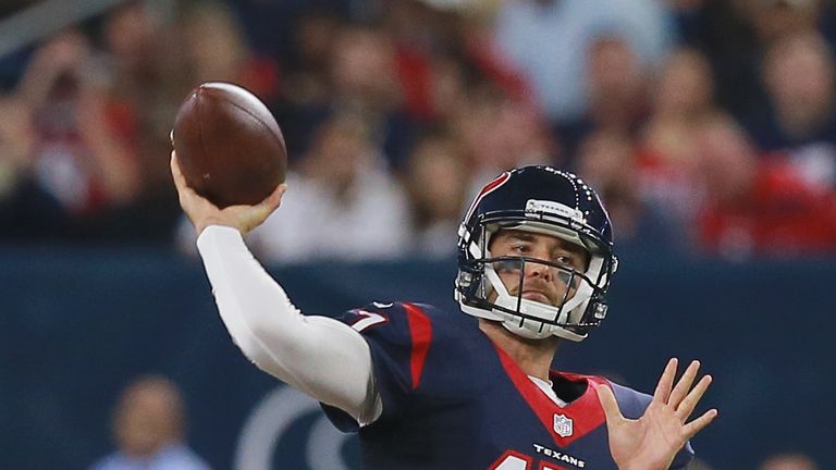 HOUSTON, TX - AUGUST 20: Brock Osweiler #17 of the Houston Texans throws a pass in the second quarter against the New Orleans Saints in a preseason NFL gam