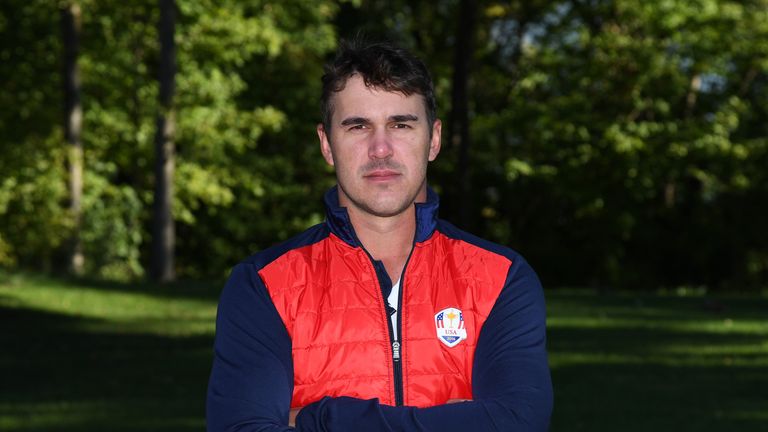 CHASKA, MN - SEPTEMBER 27:  Brooks Koepka of the United States poses during team photocalls prior to the 2016 Ryder Cup at Hazeltine National Golf Club on 