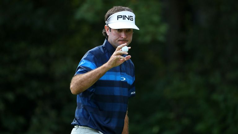 CARMEL, IN - SEPTEMBER 11:  Bubba Watson waves to the crowd after a birdie on the fourth hole during the final round of the BMW Championship at Crooked Sti