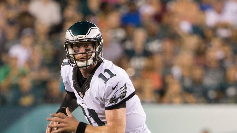 PHILADELPHIA, PA - AUGUST 11: Carson Wentz #11 of the Philadelphia Eagles scrambles against the Tampa Bay Buccaneers in the third quarter at Lincoln Financ