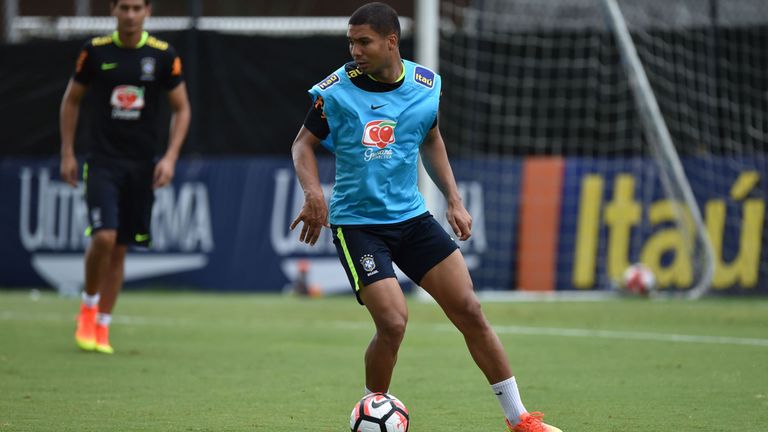 Carlos Henrique Casemiro, known as Cacemiro, of Brazil's soccer team trains at the University of Central Florida in Orlando, Florida, on June 7, 2016, one 