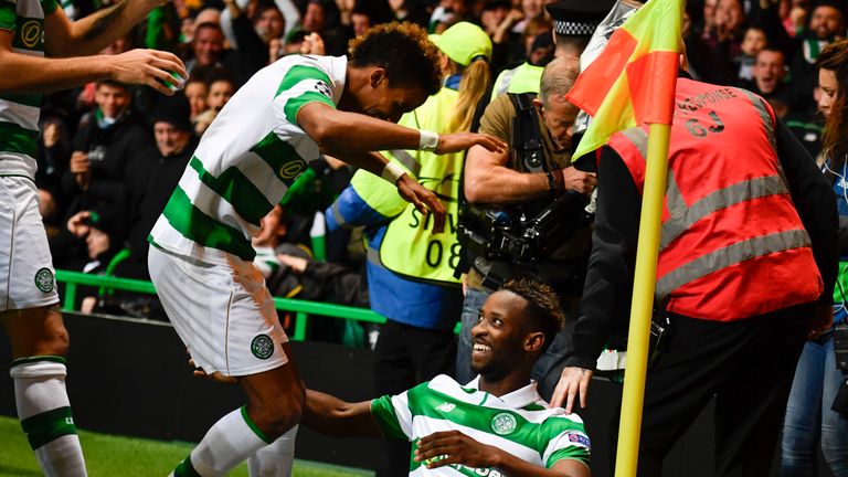 Celtic's Moussa Dembele celebrates putting Celtic 3-2 ahead