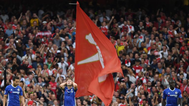 Gary Cahill of Chelsea shows dejection after Arsenal score  during the Premier League match between Arsenal and Chelsea