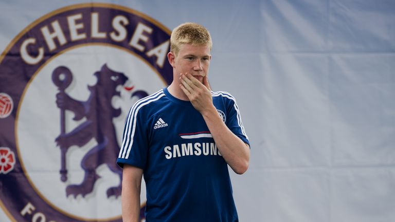 Chelsea football player Kevin De Bruyne gestures during an exhibition training with Thai children at the super kick stadium in Bangkok on July 12, 2013.  J