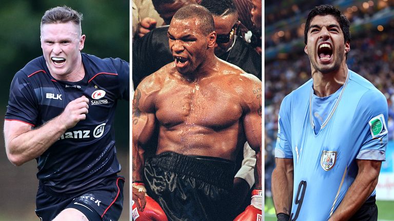 (L-R) Chris Ashton, Mike Tyson and Luis Suarez