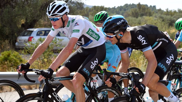Michael Golas and Chris Froome on stage 16 of the 2016 Vuelta a Espana