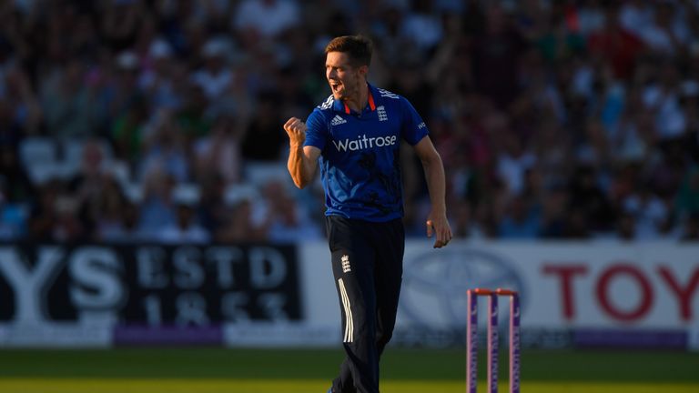 England bowler Chris Woakes celebrates after dismissing Azhar Ali during the 3rd One Day International agianst Pakistan