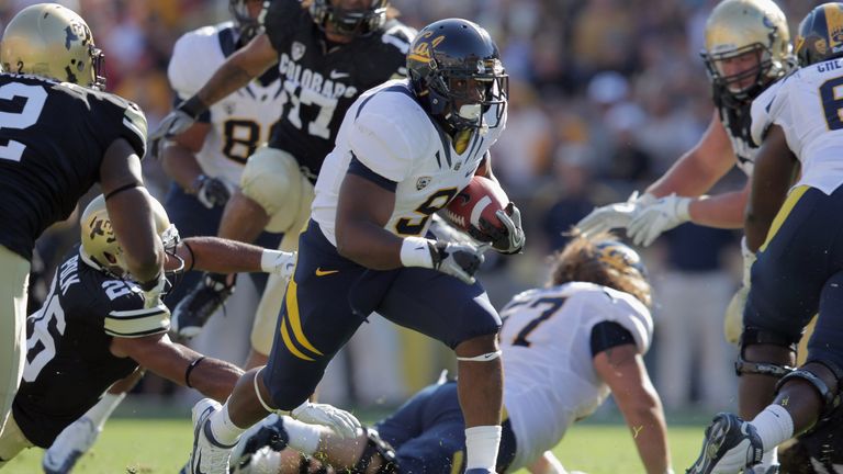 BOULDER, CO - SEPTEMBER 10:  Tailback C.J. Anderson #9 of the California Golden Bears rushes for a touchdown against the Colorado Buffaloes to give the Bea