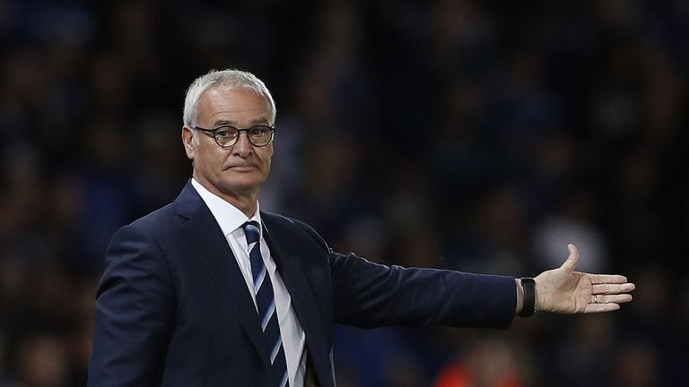Leicester City's Italian manager Claudio Ranieri shouts instructions to his players from the touchline during the UEFA Champions League group G football ma