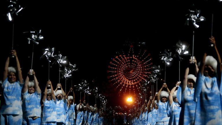 Artists perform during the closing ceremony of the Rio 2016 Paralympic Games at the Maracana 