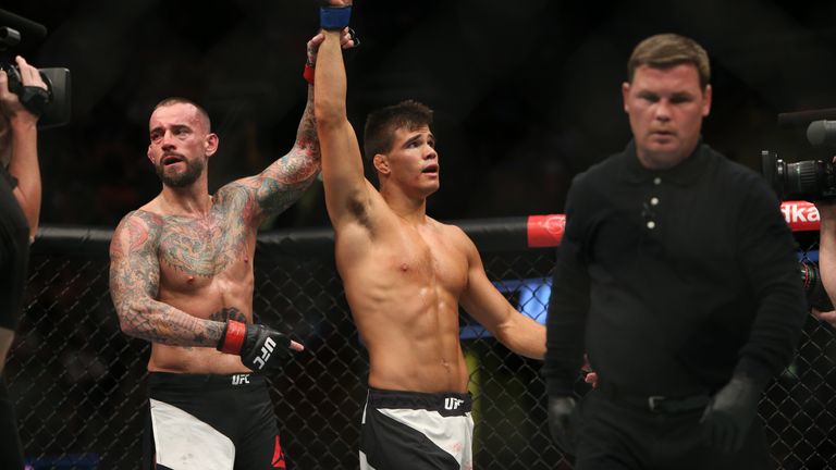 CLEVELAND, OH - SEPTEMBER 10: Mickey Gall celebrates his victory over CM Punk during the UFC 203 event at Quicken Loans Arena on September 10, 2016 in Clev