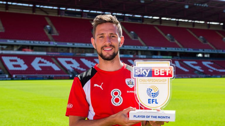 Conor Hourihane of Barnsley has been named as the Championship Player of the Month for August