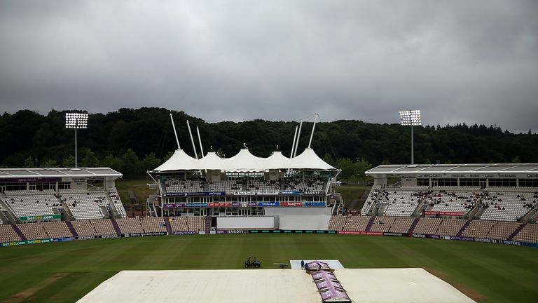 Rain delays play during the Specsavers County Championship: Division One match between Hampshire and Yorkshire