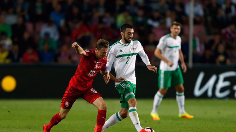 Northern Ireland's Conor McLaughlin (right) and Czech Republic's Ladislav Krejci battle for the ball 