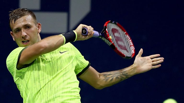 NEW YORK, NY - SEPTEMBER 01:  Daniel Evans of Great Britain returns a shot to Alexander Zverev of Germany during his second round Men's Singles match on Da