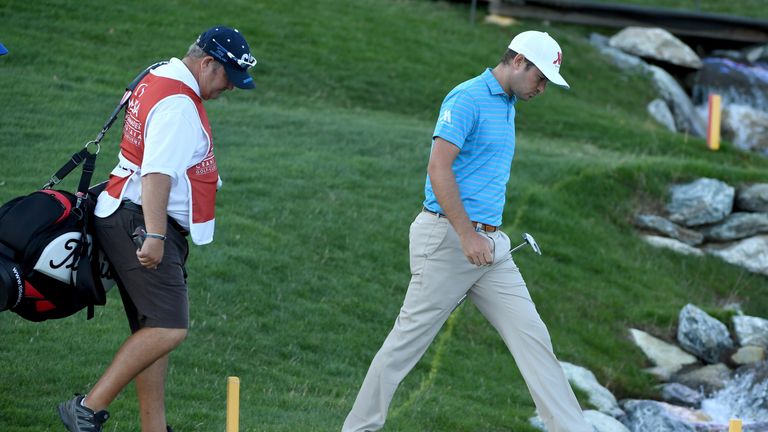 CRANS-MONTANA, SWITZERLAND - SEPTEMBER 01:  Daniel Brooks of England makes his way on to the 18th green during the first round of the Omega European Master