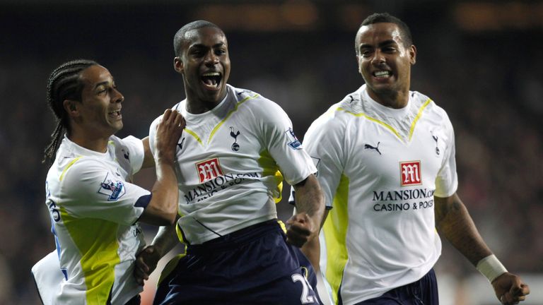 Rose celebrates scoring against Arsenal on his Tottenham debut in 2010