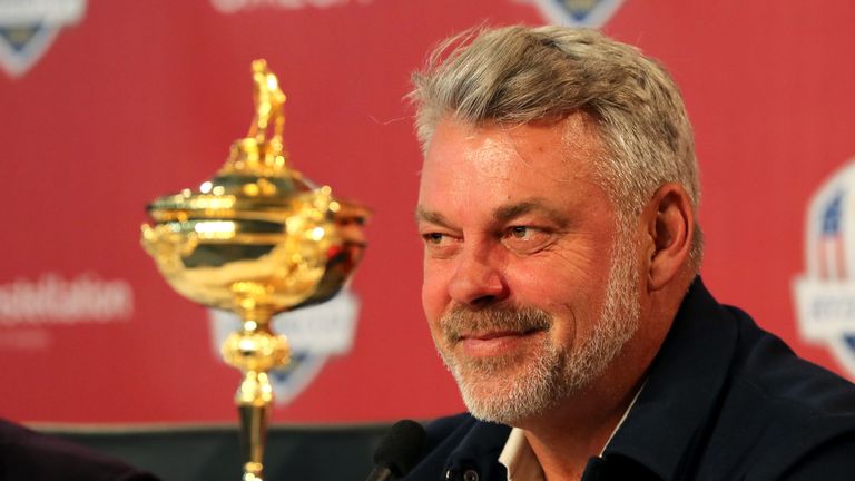 Darren Clarke of Team Europe speaks during a press conference prior to the 2016 Ryder Cup at Hazeltine National