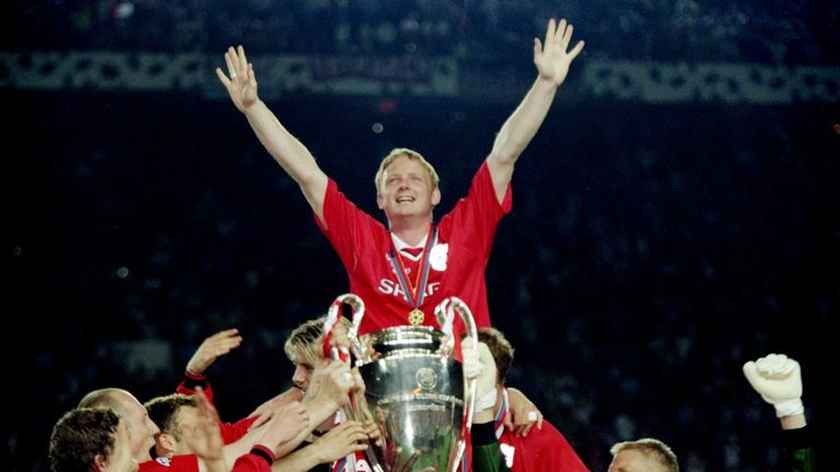 David May celebrates winning the Champions League