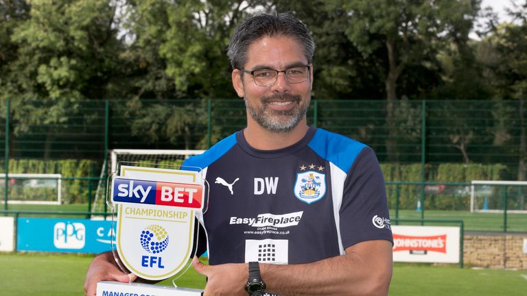 David Wagner with the Sky Bet Championship manager of the month award for August