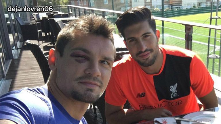 Liverpool's Dejan Lovren posted images of his eye injury on social media