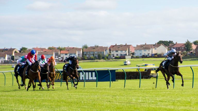 Delectation, ridden by Paul Mulrennan, wins the William Hill Firth of Clyde Stakes at Ayr