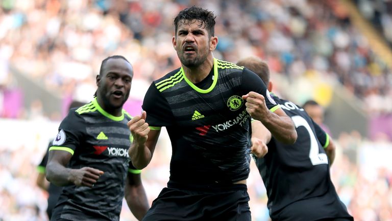 Diego Costa second goal celeb, Swansea City v Chelsea, Premier League