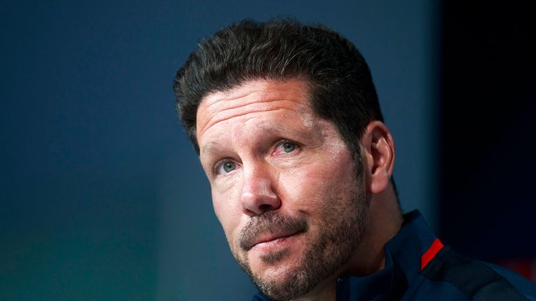 Diego Simeone attends a press conference during the Atletico Madrid Open Media Day