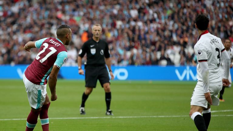 West Ham United's Dimitri Payet (left) after crossing in the ball for West Ham United's Michail Antonio (not in picture) to score his side's second goal du