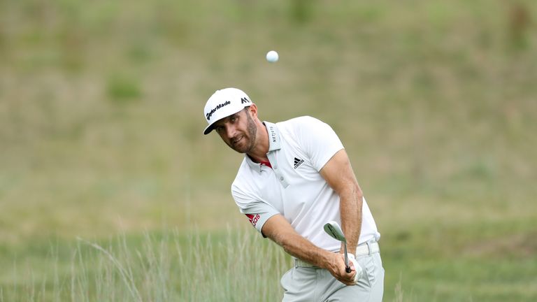 NORTON, MA - SEPTEMBER 03:  Dustin Johnson plays a shot on the fourth hole during the second round of the Deutsche Bank Championship at TPC Boston on Septe