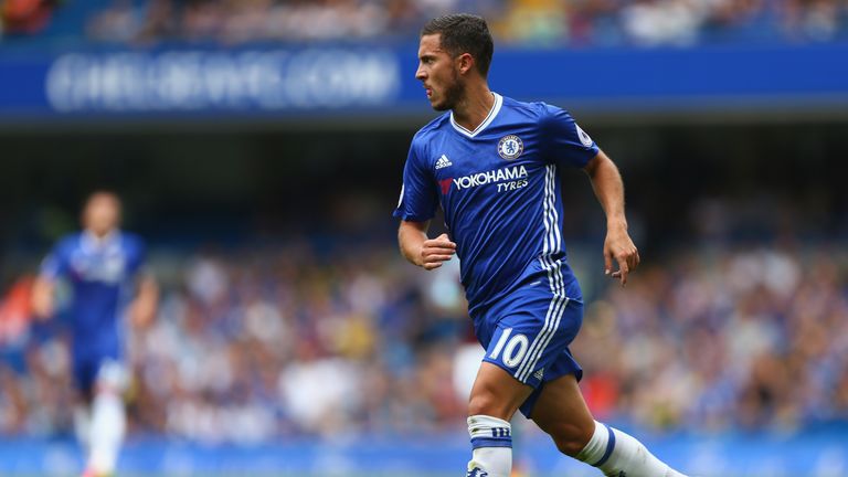 LONDON, ENGLAND - AUGUST 27: Eden Hazard of Chelsea in action during the Premier League match between Chelsea and Burnley at Stamford Bridge on August 27, 