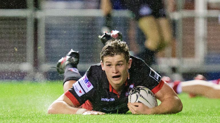 Edinburgh's Magnus Bradbury dives over to score his side's second try of the night