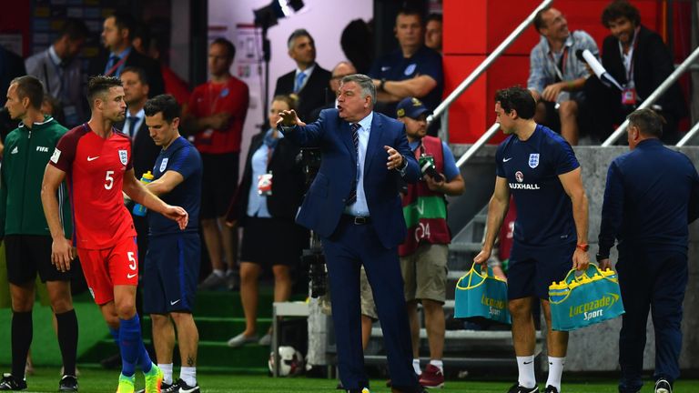 England manager Sam Allardyce dishes out his instructions in Slovakia