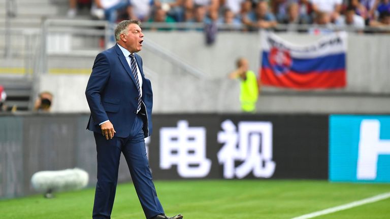 Sam Allardyce shouts from his technical area during the World Cup 2018 qualifier between Slovakia and England