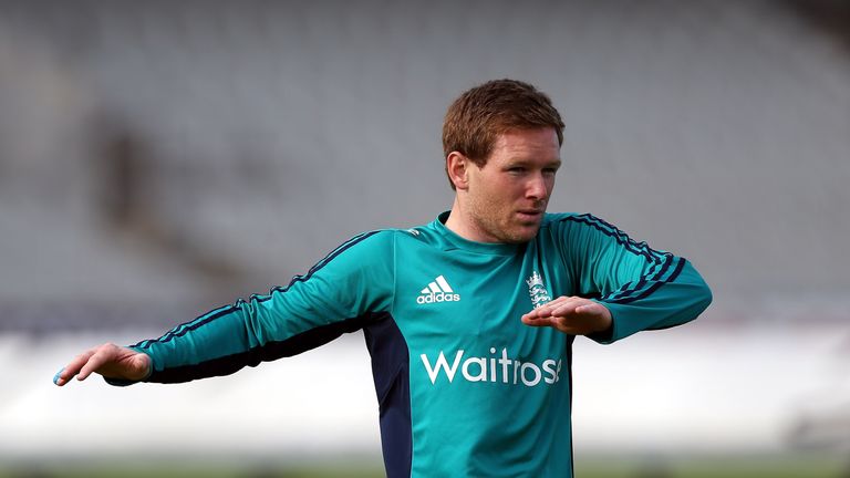 MANCHESTER, ENGLAND - SEPTEMBER 06:  Eoin Morgan of England during a training session at Old Trafford on September 6, 2016 in Manchester, England.  (Photo 