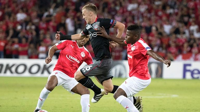 Southampton's James Ward-Prowse competes for the ball against Hapoel Be-er Sheva in the Europa League. 
