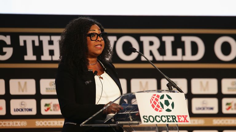 MANCHESTER, ENGLAND - SEPTEMBER 26:  Fatma Samba Diouf Samoura, FIFA Secretary General talks during day 1 of the Soccerex Global Convention 2016 at Manches