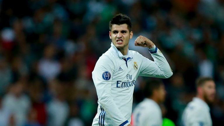 Alvaro Morata of Real Madrid CF celebrates after winning the UEFA Champions League group stage match