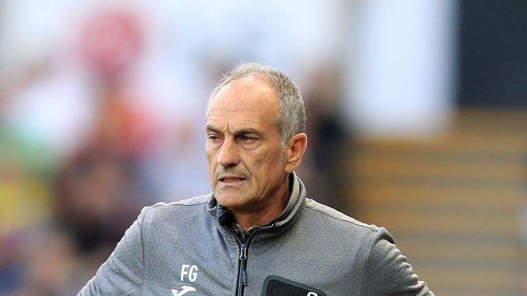 Swansea City manager Francesco Guidolin reacts during the Premier League match v Chelsea at the Liberty Stadium, Swansea