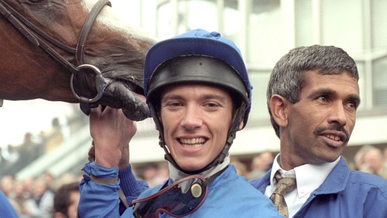 Frankie Dettori with Mark of Esteem after winning the Queen Elizabeth II Stakes at Ascot in 1996
